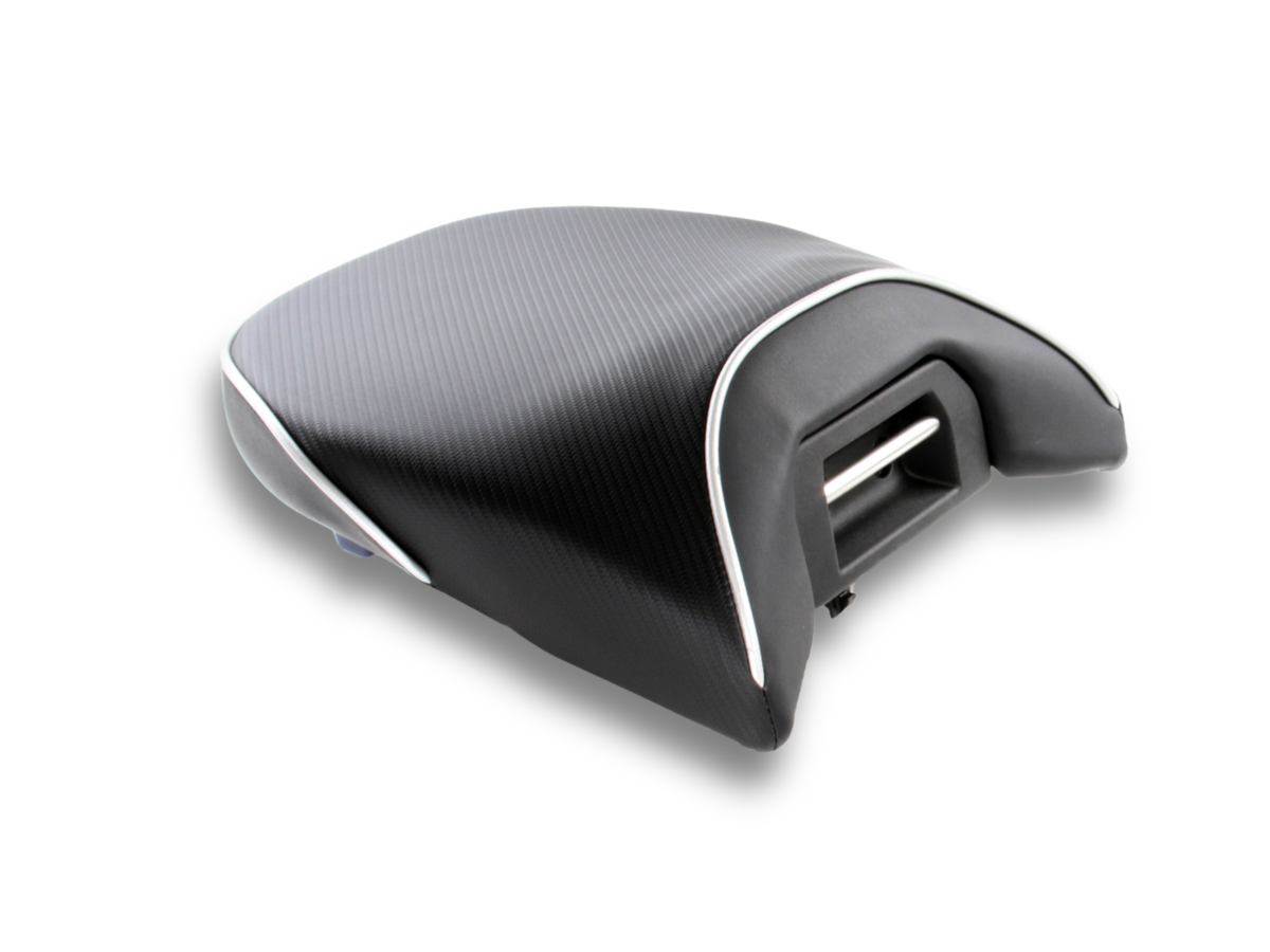Available as a separate item, this Sargent Cycle Products rear seat is shown with CFX and Silver Welt - a non-Standard option.